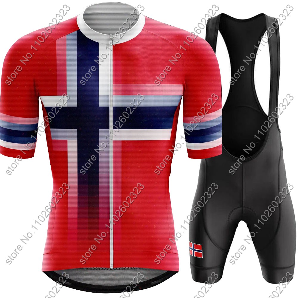 Cycling Bib Shorts - Jersey Bersepeda Norwegia 2024, setelan tim